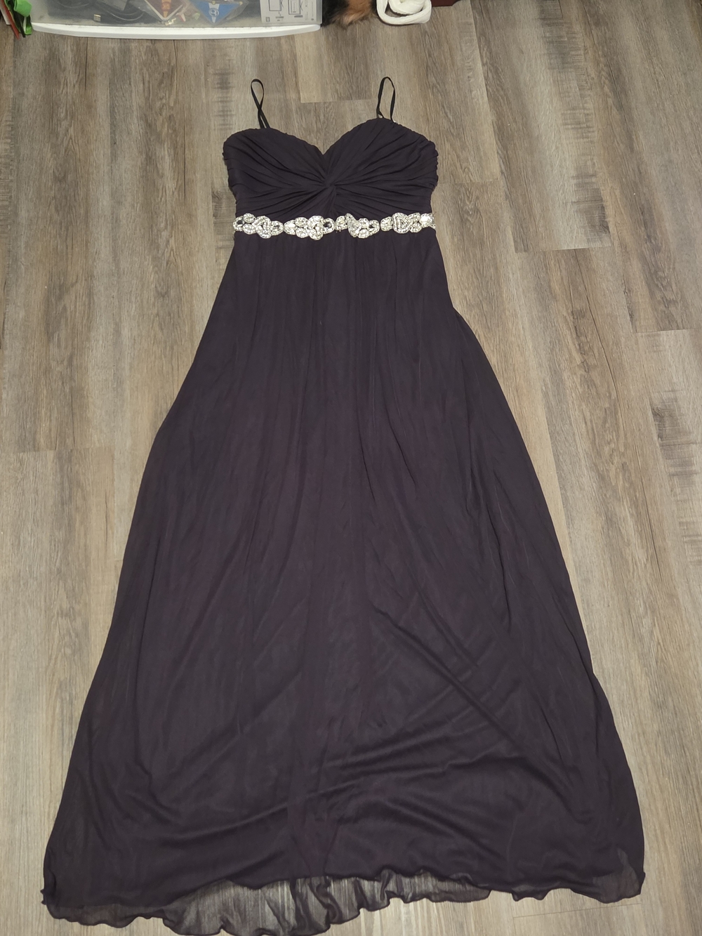 David's Bridal Deep Purple Maxi Dress with Beaded Waist